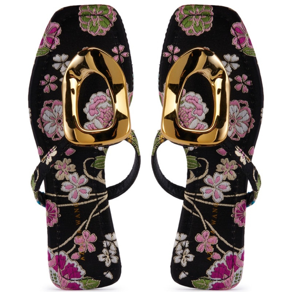 New in Box Azalea Wang Brocade Black and Gold Women's Sandals